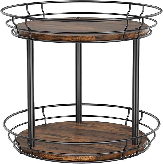 LAMU 10'' Lazy Susan Turntable Organizer, 2 Tier Round Rotating Spice Rack Organization for Kitchen Cabinet and Countertop, Wooden Lazy Susan for Table Top, Pantry, Bathroom, Vanity, Home Decor