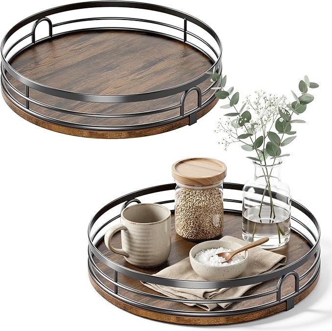 LAMU 2 Pack 9'' 10'' Lazy Susan Turntable Organizer for Cabinet, Round Wood Lazy Susan for Table Top, Countertop, Pantry, Spice, Bathroom Vanity, Coffee, Decor