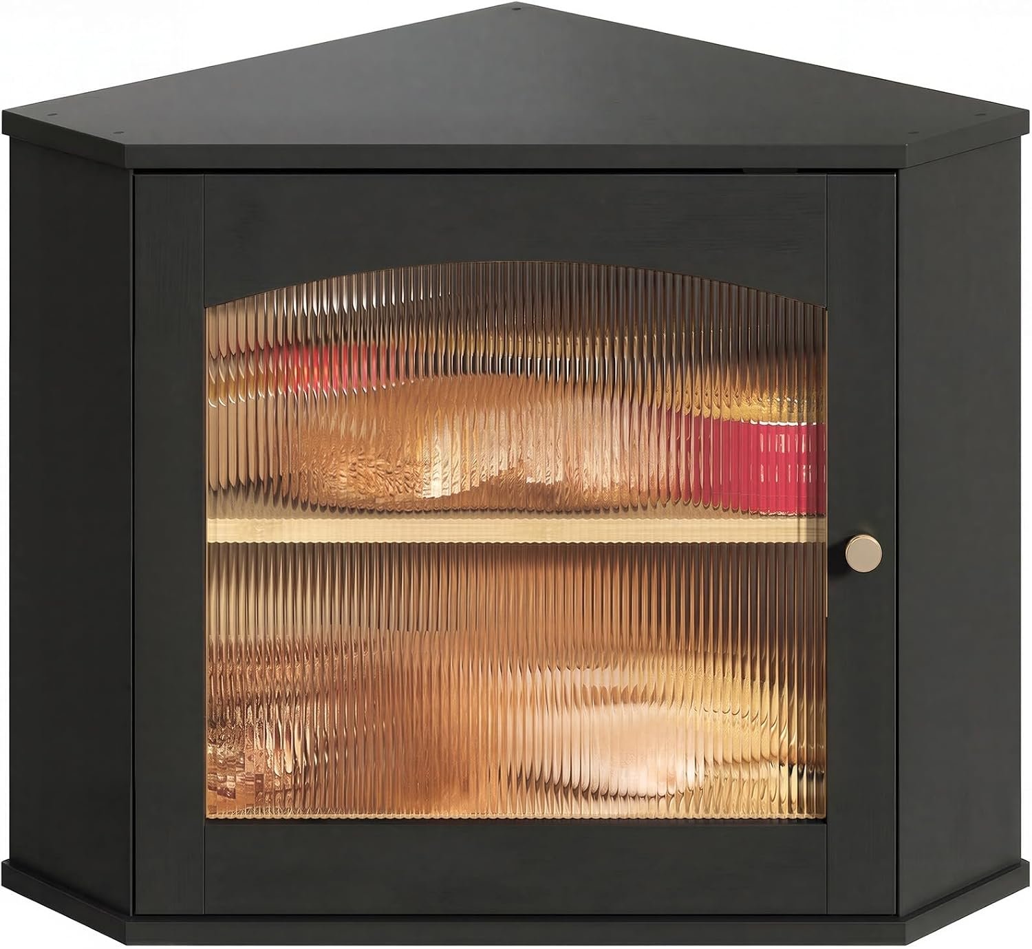 LAMU Corner Bread Box for Kitchen Countertop, Bamboo Wood Bread Storage | 2-Tier Storage Bin with Magnetic Acrylic Door, Large Capacity Organizer for Homemade Bread, Coffee, Fruit & Spices, Black, Natural