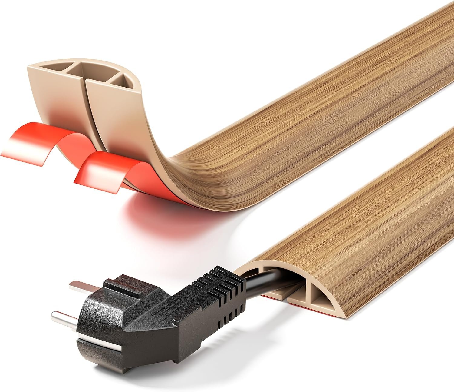 YECAYE 5ft Cord Cover, Wood Grain Cord Covers for Wires on Floor, Self-Adhesive Floor Cable Protector, Anti-Trip Extension Cable Hider, Wires Protector, Light Wood,1.97inches*0.47inches