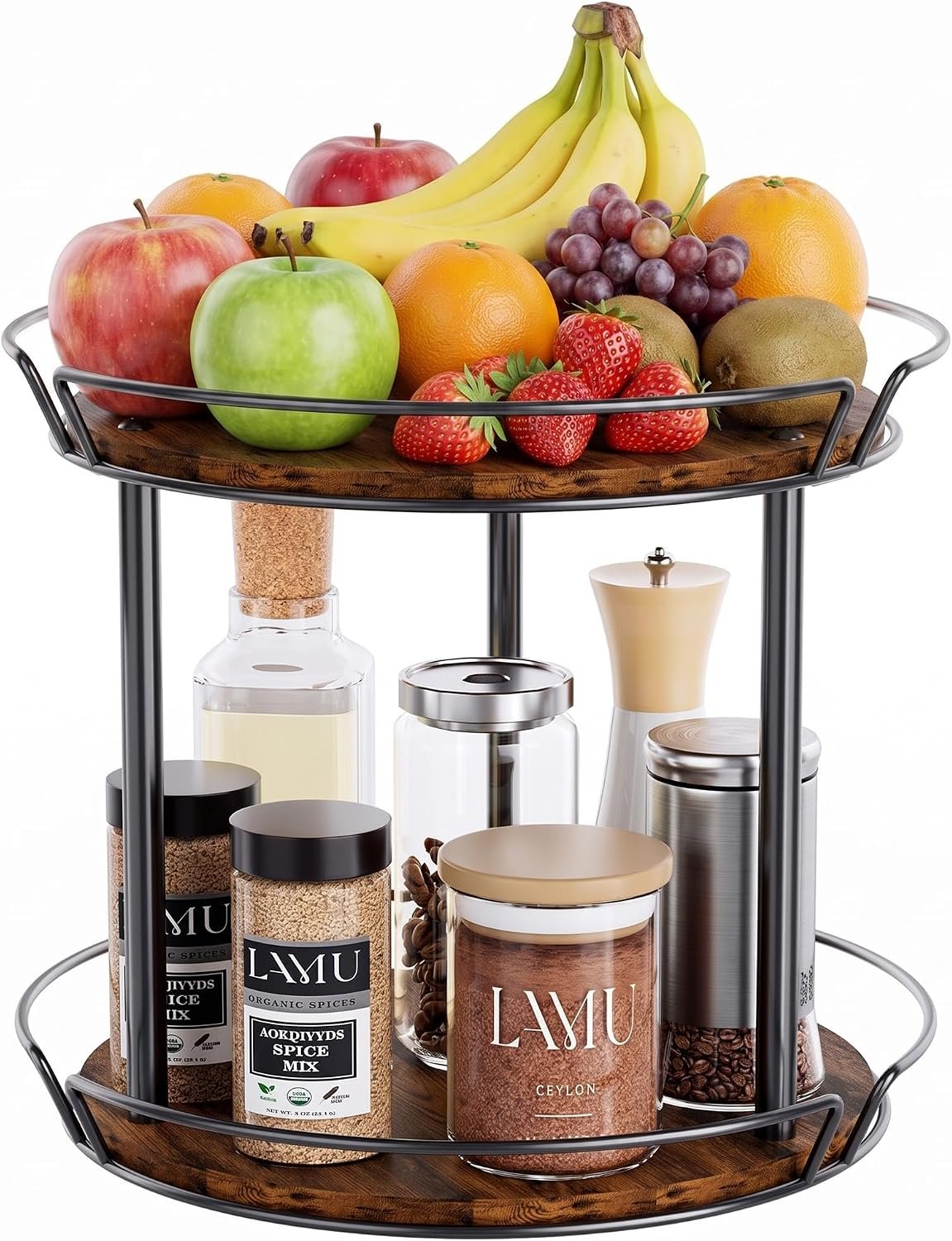 LAMU 2-Tier Lazy Susan Turntable Organizer, Spinning Spice Rack for Cabinet